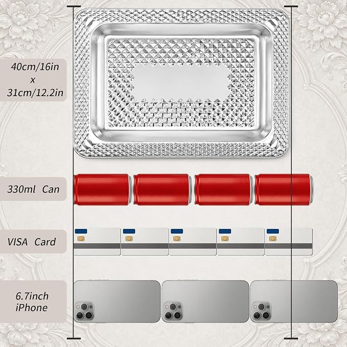 4 Pack Silver Serving Trays Set, Serving Trays for Party (15.7" x 11.8", Rectangular)