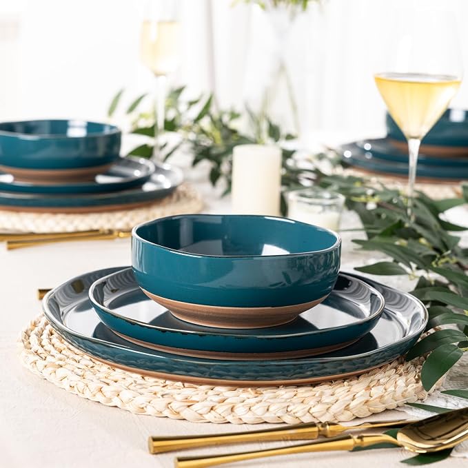 AmorArc Dinnerware Sets for 4, 12 Pieces Ceramic Plates and Bowls Set | Scratch Resistant Stoneware Dishes Set, Dishwasher & Microwave Safe, Colorful