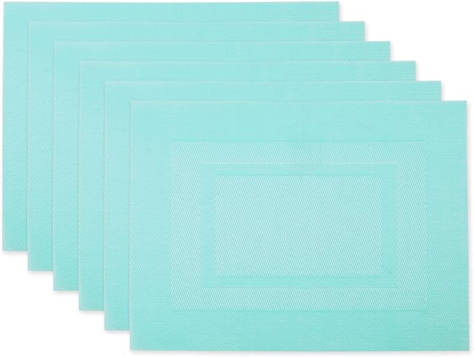 DII PVC Tabletop Collection Woven Indoor/Outdoor, Placemat Set, 13x17.25, Aqua, 6 Piece