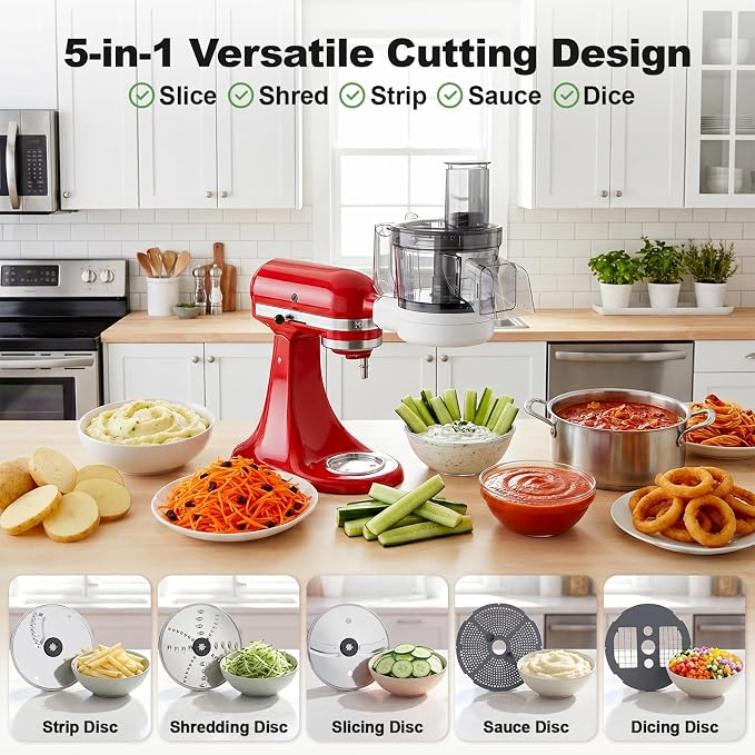Food Processor Attachment for KitchenAid, 5-in-1 Vegetable Chopper & Dicer | Stainless Steel Cutting Discs for Dicing, Slicing, Shredding, Strip Cutting, Sauce Discs and Storage Case by Focollk