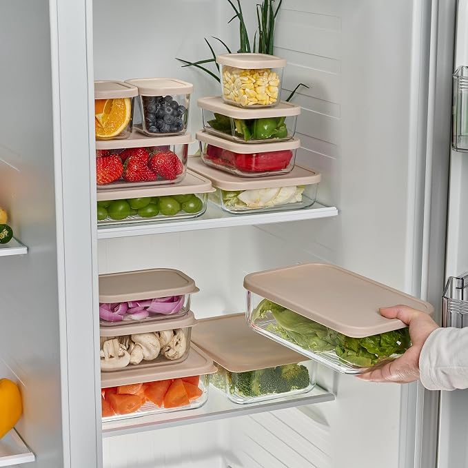 Glass Food Storage Containers with Lids — 12 Piece — 10.5 oz Glass with BPA-Free Leakproof Stackable Lids — Microwave, Oven & Dishwasher Safe — Ideal for Meal Prep & More - Cashew Cream