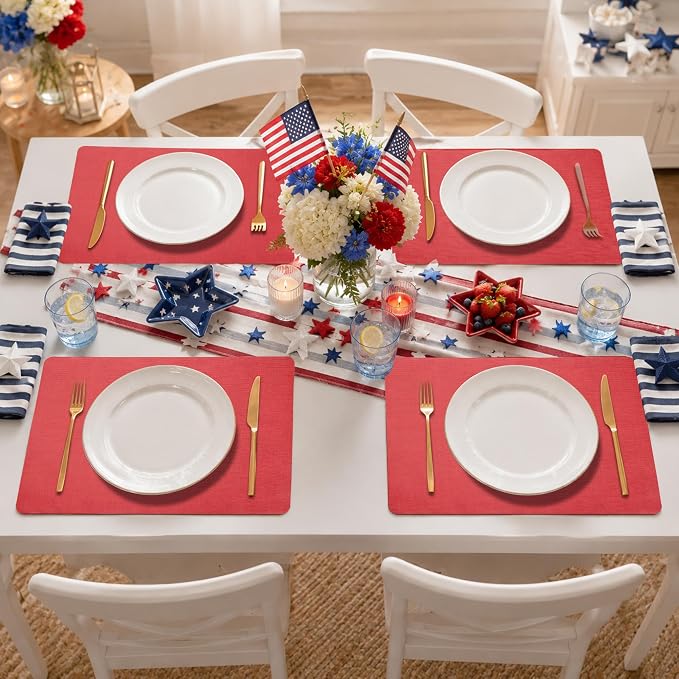 Maxpearl Faux Leather Placemats Set of 8, Easy to Clean, Light Red | Waterproof - Heat Resistant - Non Slip - Wipe Clean Dining Table Place Mats, Suitable for Indoor & Outdoor Use, 17''×12''