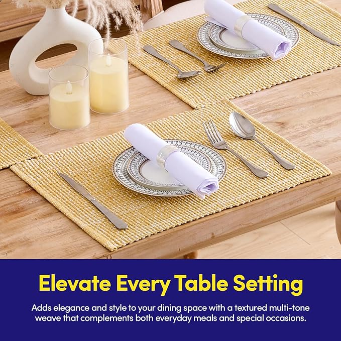 Sweet Home Collection 100% Cotton Placemats for Dining Room Rectangle Two Tone Woven Fabric 13" x 19" Soft Durable Table Mat Set, Set of 4, Gold