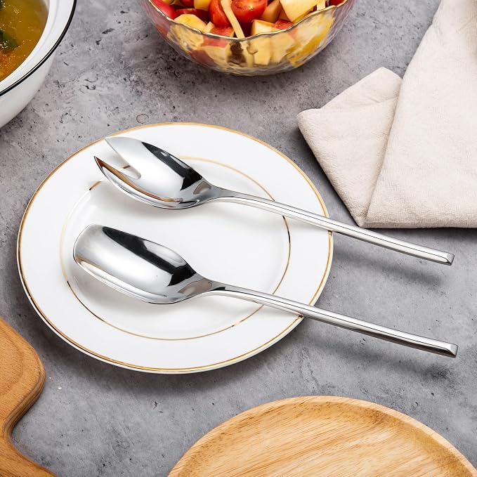 IMEEA 18/10 Stainless Steel Salad Servers Set 10-Inch Salad Spoon and Fork Serving Utensils Medium Size for Everyday Salad Serving
