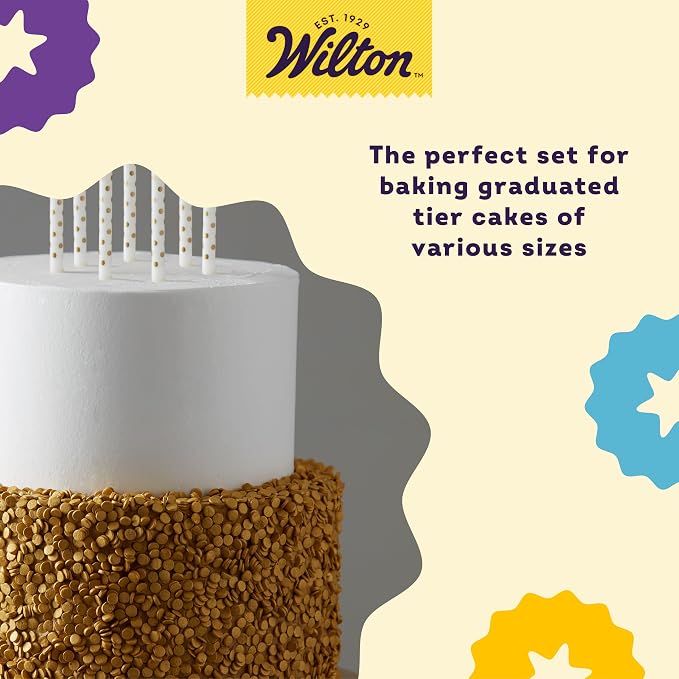 Wilton Aluminum Round Cake Pan Set, Made Without PFAS, 4-Piece | Natural Anodized Aluminum Bakeware, Even Heating & Rust-Resistant, Set of 4 Sizes, Perfect for Multi-Tiered Layer Cakes