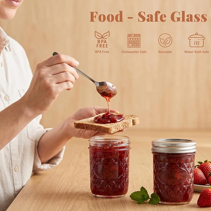 CycleMore 6 oz Mason Jars with Split Bands, 30 Pack Canning Jars | AirTight, BPA Free, Bulk Value, Regular Mouth Small Glass Canisters for Jelly, Sauce, Jam, Honey, Wedding Favors, Favors