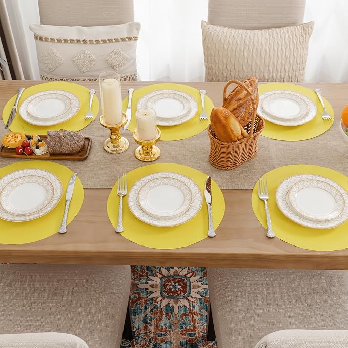 SHACOS 100 pcs Round Paper Placemats Disposable 13 inch Colored Paper Decorative Place Mats for Wedding Birthday Party Bridal Baby Shower Events Table Decoration, Yellow