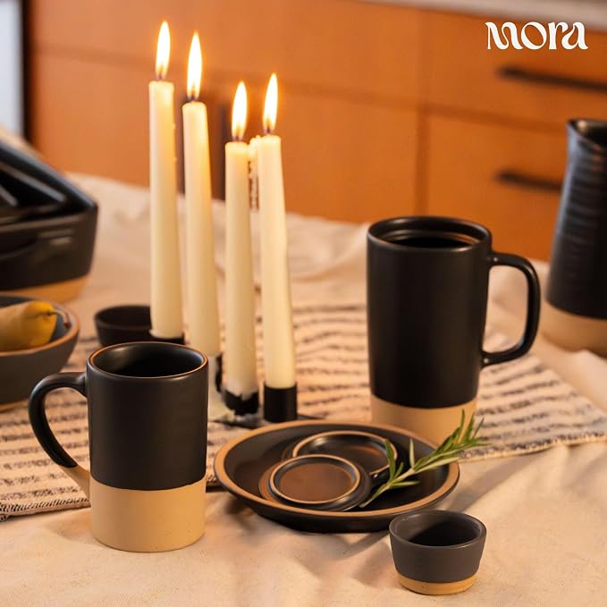 Mora Ceramics Tea Cup with Loose Leaf Infuser, Spoon and Lid, 12 oz, Microwave and Dishwasher Safe Coffee Mug - Rustic Matte Ceramic Glaze, Modern Herbal Tea Strainer - Great Gift for Women, Liquorice