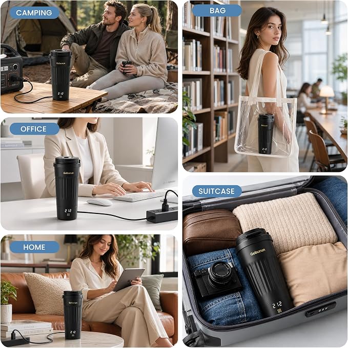 Travel Electric Kettle Portable Water Boiler, 400ml Small Tea Maker with 6 Temp Settings LCD Display, 316 Stainless Steel Vacuum Insulated Tumbler, 100V-240V, Travel Gifts for Men Women(Black)