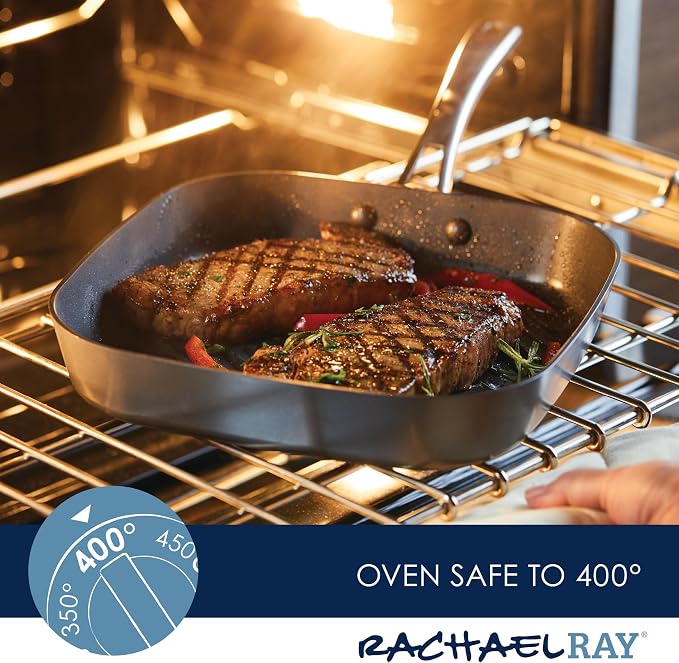 Rachael Ray Cook + Create Hard Anodized Nonstick Deep Grill Pan/Griddle, 11 Inch - Black