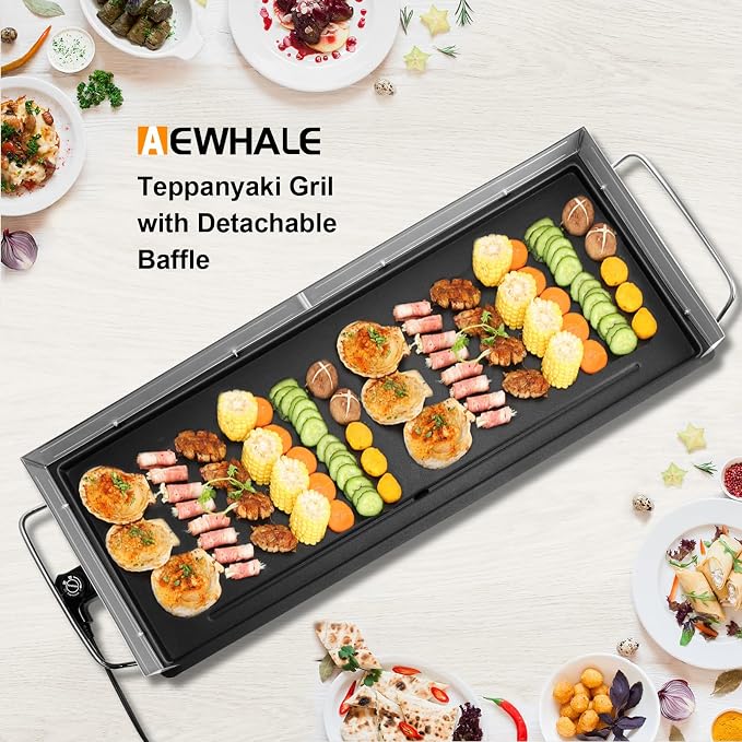 AEWHALE 35" Electric Nonstick Extra Large Griddle Grill,3m Cable | Detachable for Easy Cleaning, Extra Wide,Teppanyaki Grill BBQ,Adjustable Temperature