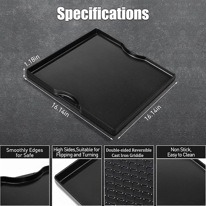 Grill Griddle for Weber Genesis 300 & 400 Series (2022+) | Porcelain-Enameled Cast lron Dual Sided Sear Replacement Parts for Weber, Hick Nonstick BBQ Griddle Pan,16.14" x 16.14"