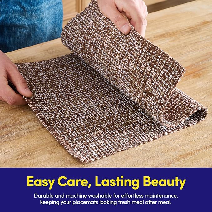 Sweet Home Collection 100% Cotton Placemats for Dining Room Rectangle Two Tone Woven Fabric 13" x 19" Soft Durable Table Mat Set, Set of 4, Chocolate