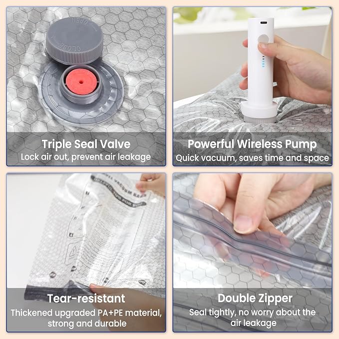 Space Saver Vacuum Storage Bags with Electric Pump, 18 PCS (6S,6M,4L,2J) Space Saver Vacuum Seal Bags for Clothing, Travel, Bedding, Blanket, Pillow, Comforter