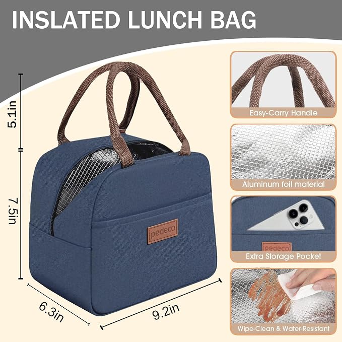 Stackable Stainless Steel Bento Box with Insulated bag,Adult & Kids Luch Box,Leak-Proof,1-Tier Bento box,Lunch Box With Portable Sauce Pod and Cutlery-for Teens/Toddler,Dishwasher Safe,Blue