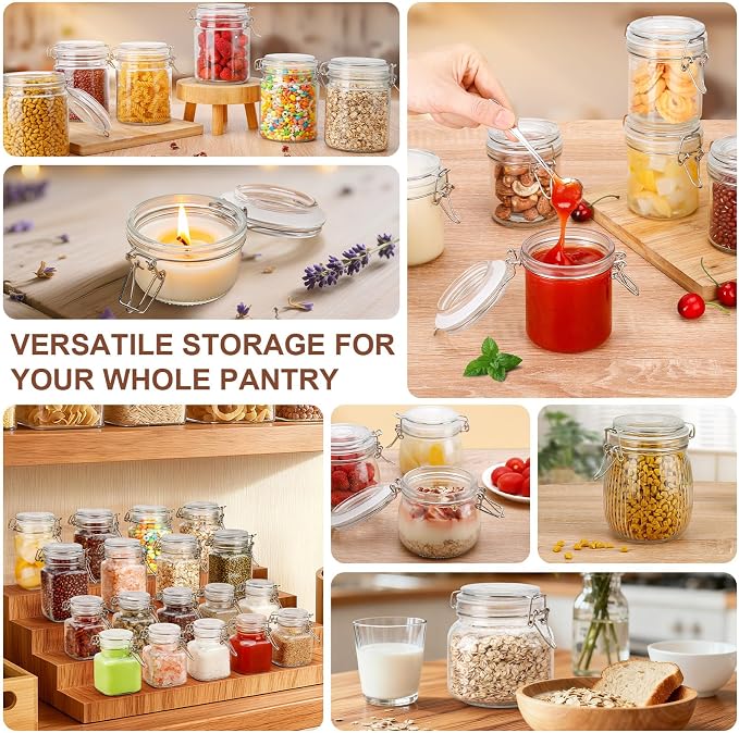 Glass Jars with Airtight Lids, 26oz Glass Storage Jars Set of 6, Thick Food Storage Containers for Pantry Organization, Kitchen Counter, Coffee, Pasta, Cereal