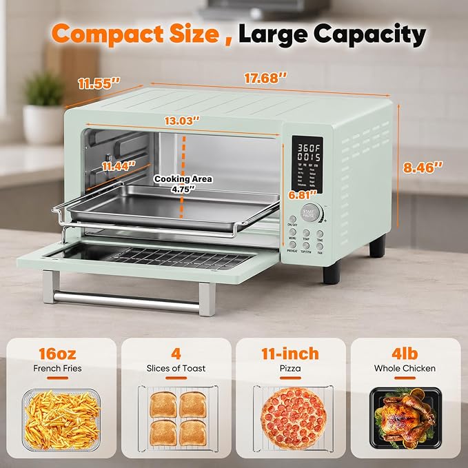 Nuwave Bravo Pro Convection Air Fryer Toaster Oven Combo | 2026 New Improved,10-in-1, 50°-450°F Control, Quick Even Crisp Tech, 21Qt, PFAS Free, Mint Green