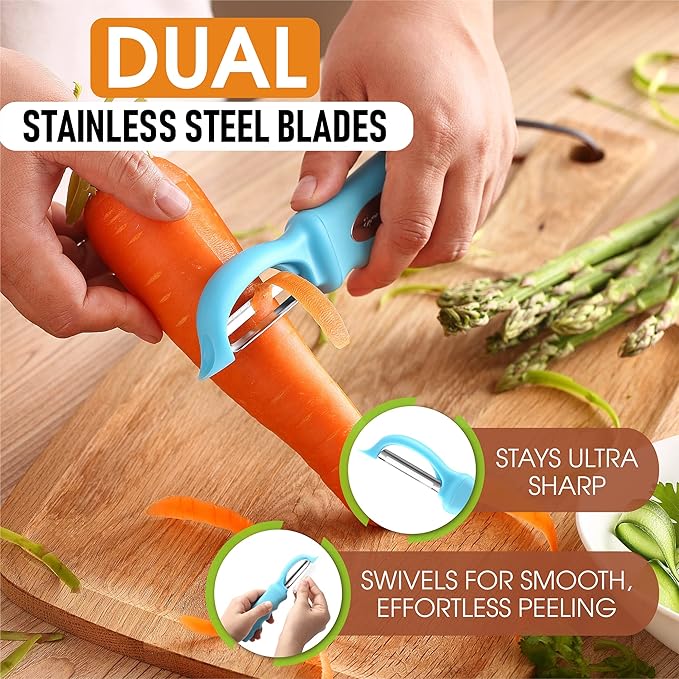 Spring Chef Swivel Potato Peeler with Soft Grip Handle, Set of 2, Aqua Sky | Premium Vegetable Peeler w/ Sharp Stainless Steel Blades, Multifunctional Food Peeler for Apple, Carrot, Cucumber, Fruit