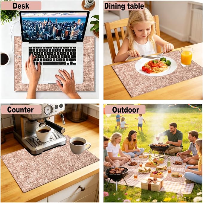 Faux Leather Placemats Set of 6, 11.8"x17.7", Soft Pink | Reversible Table Mats, Waterproof, Stain & Heat Resistant, Easy Clean for Dining, Gatherings, Outdoor