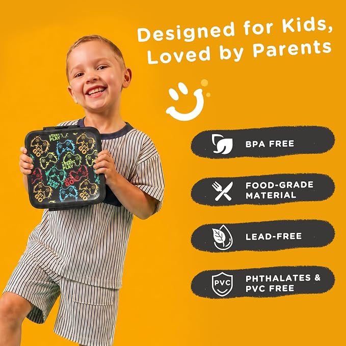 JXXM Bento Lunch Box for Kids With 8oz Soup thermo,Leak-proof Lunch Containers with 5 Compartment,thermo Food Jar and Lunch Bag, Food Containers for School (A-Black(Game Consoley))