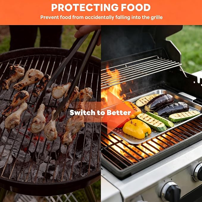 2PCS Grill pan, BBQ Grill Topper for Outdoor Grill with Hole, Stainless Steel, suitable for picnicking, camping, yard (2 pieces)