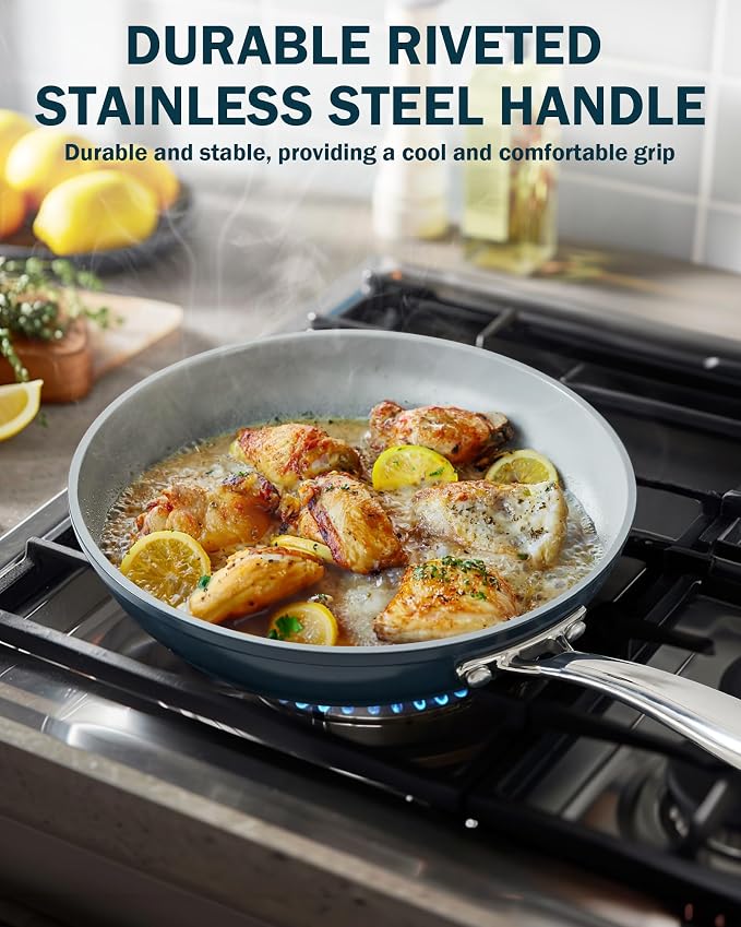 Cook N Home Classic 9.5 Inch Ceramic Nonstick Frying Pan, Cookware Skillet Egg & Omelet Pan, Induction, Oven Safe, Blue