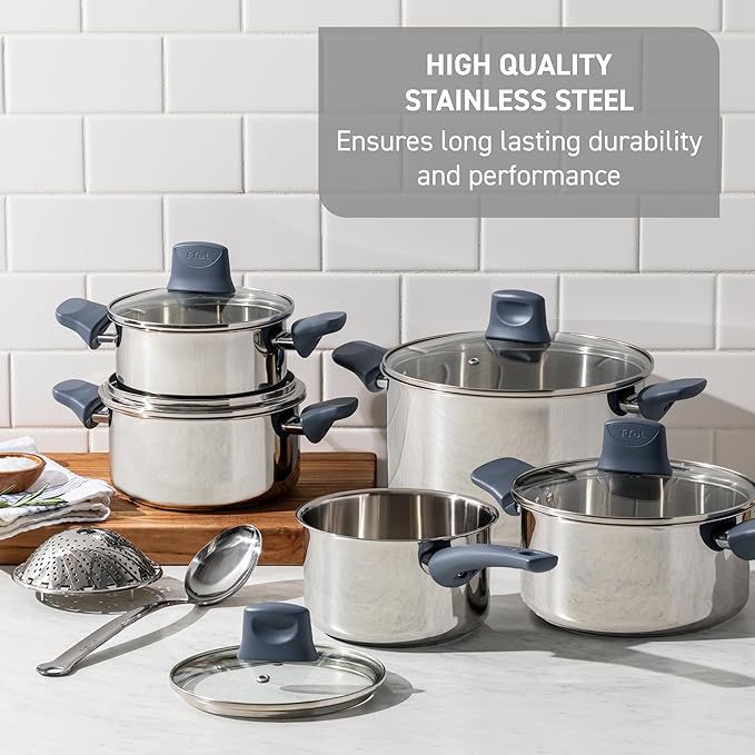 T-fal Essentials Sauce Pan with Lid, 3.5 Qt, Nonstick, Induction Compatible | Stainless steel with ProGlide nonstick coating, Oven safe to 350 F, Interior measuring marks, Dishwasher safe, Glass lid
