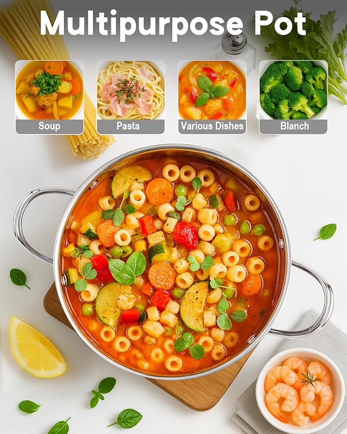 Cooks Standard Classic 8-Quart Stainless Steel Dutch Oven Casserole with Glass Lid, Large Dutch Oven Casserole for Soup, Stew, Chili & Pasta, Compatible with All Stovetops