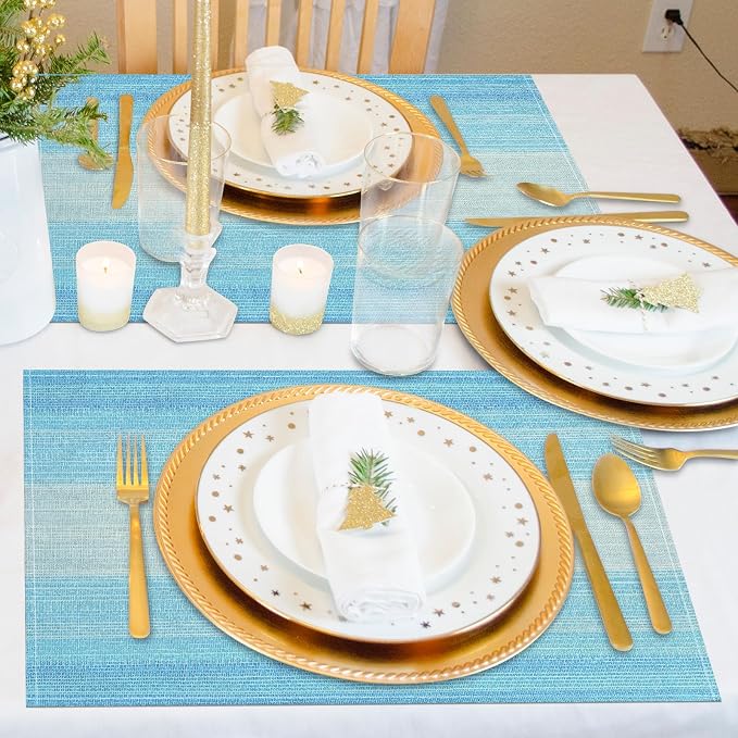 Blue Placemats Set of 2, 12x18 Inch Washable Easy to Clean Heat-Resistant Anti-Skid Navy Blue Placemats for Holiday Party Kitchen Dining Room Decoration