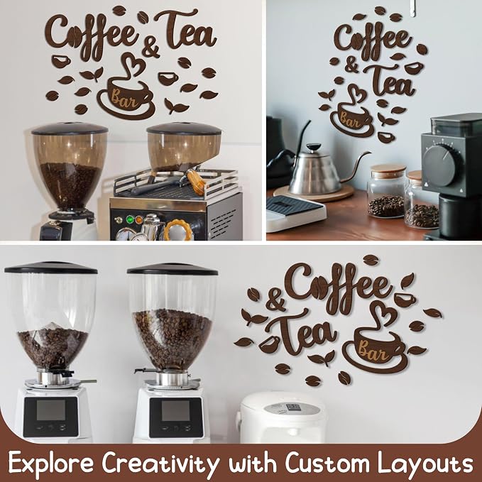 Coffee and Tea Bar Sign, Rustic Wood Cafe Station Kitchen Decor | wood letter sign, coffee and tea station decor, farmhouse kitchen bar accent, gift for coffee lovers
