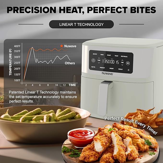 Nuwave Brio Plus 7QT Air Fryer, Extra Crispy Results w/Less Oil, PFAS-Free | Non Toxic, Odor-Free, More Even, 100 One-Touch Presets, 6-in-1: Air Fry, Bake, Roast, Toast, Dehydrate & Reheat, 50°F–400°F