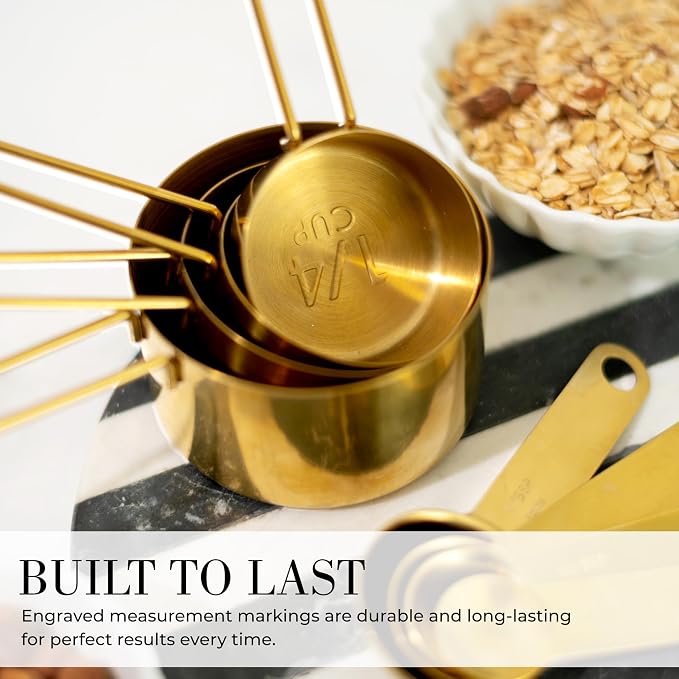 Styled Settings Gold Measuring Cups and Spoons Set, 8-Piece | Stainless Steel, Titanium Gold, Stackable Brass Measuring Cups and Spoons, Sturdy Gold Kitchen Accessories for Baking