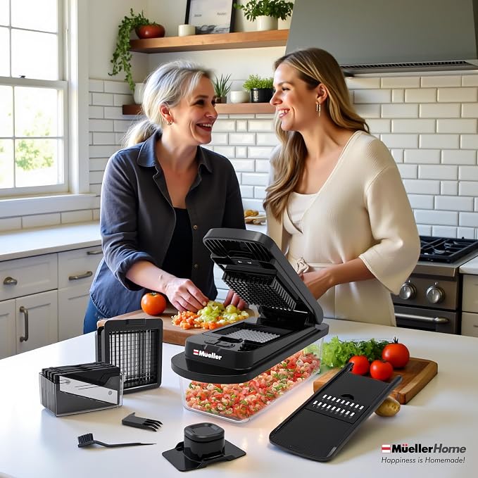 MUELLER HOME Pro-Series 10-in-1, 8 Vegetable Chopper & Mandoline Slicer | Food-Prep Tool, Fruit Cutter, Dicer, Veggie Chopper with Container, Kitchen Essentials, House Warming Gifts New Home, Black