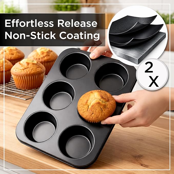 Wrenbury Jumbo Muffin Pan 4" Cup - Nonstick XL Deep Muffin Pan for Baking | 6 Cup - Oversized Extra Large Cupcake Mold - Dishwasher Safe - PTFE Free - 446°F Oven Safe
