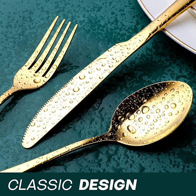 Gold Silverware Set, OGORI 24-Piece Food Grade Stainless Steel Gold Flatware Set, Kitchen Utensil Set Service for 6, Mirror Polished Tableware Cutlery Set for Home and Restaurant, Dishwasher Safe