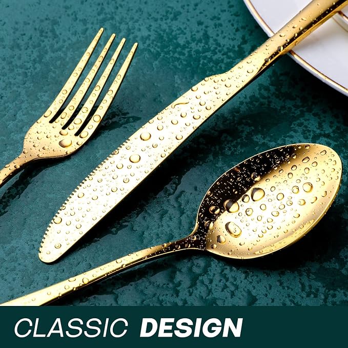 Gold Silverware Set, OGORI 40-Piece Food Grade Stainless Steel Gold Flatware Set, Kitchen Utensil Set Service for 8, Mirror Polished Tableware Cutlery Set for Home and Restaurant, Dishwasher Safe
