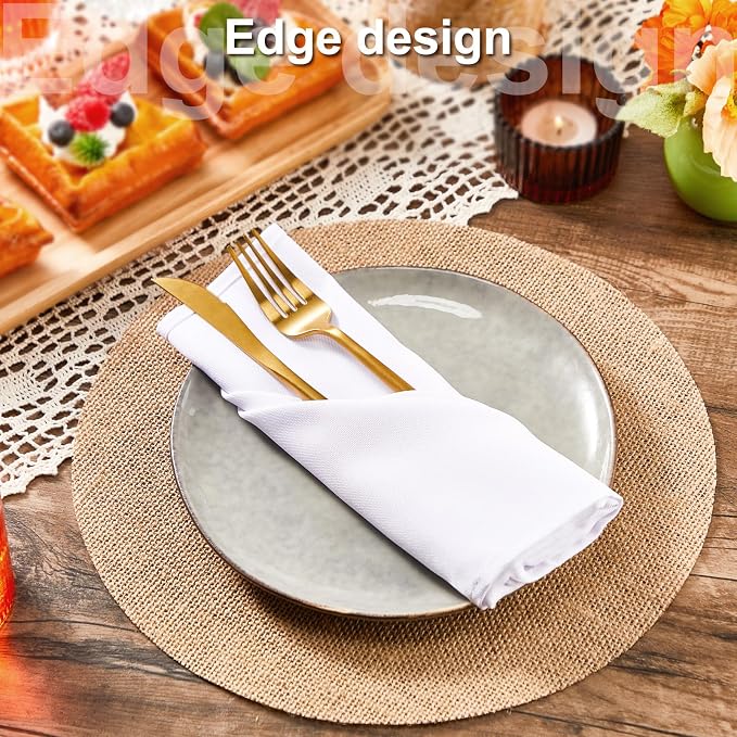 100 Pieces Round Burlap Placemats Bulk 13.78 Inch Reusable Placemats Brown Table Mats Boho Circle Rustic Table Decorations for Wedding Fall Christmas Holiday Farmhouse Party Supplies