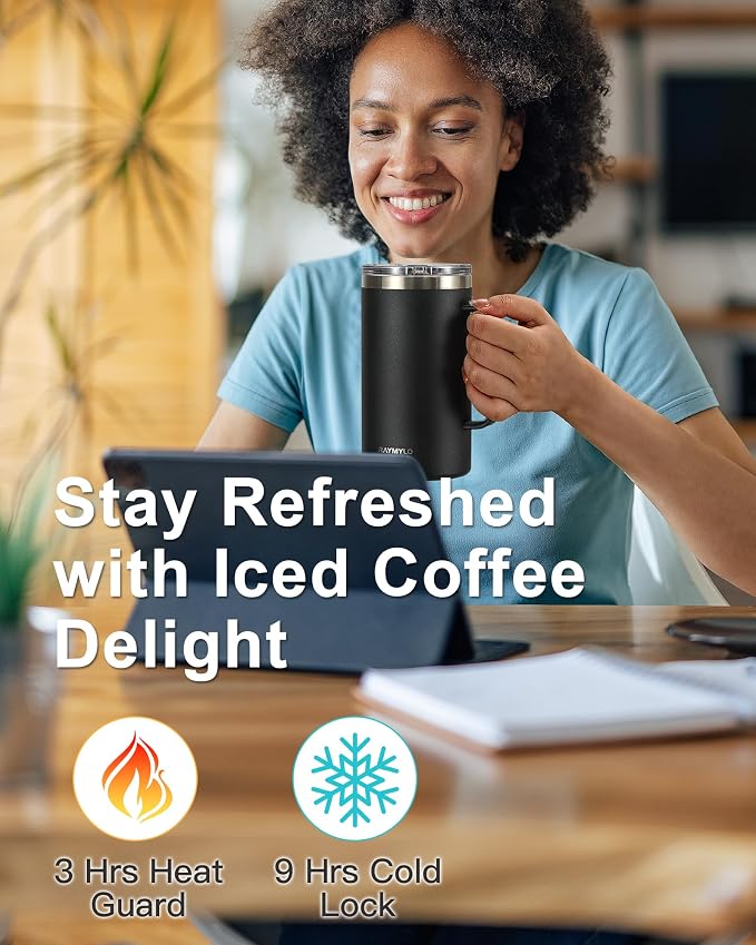 Insulated Travel Large Coffee Mug with Handle, Coffee Tumbler Cup 24oz | Detachable Lid for Thoroughly Clean, Thermal Cup with Double-Wall Stainless Steel Vacuum Insulation, Spill Proof & BPA Free