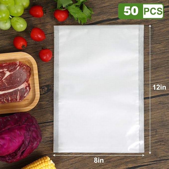 Vacuum Sealer Bags for Food Storage, 8" x 12" Vacuum Seal Bags, 50 Count | 3Mil Embossed BPA-Free Puncture-Resistant Bags, Universal Fit for Sous Vide, Meal Prep, Freezer Storage & Food Preservation