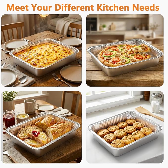 9x13 Baking Pan - Rectangle Cake Pan Deep Heavy Duty Stainless Steel Oven Safe Roasting Baking Pan for Lasagna Brownies Casseroles, with Half Size 10 Pack Disposable Aluminum Foil Pans 9x13