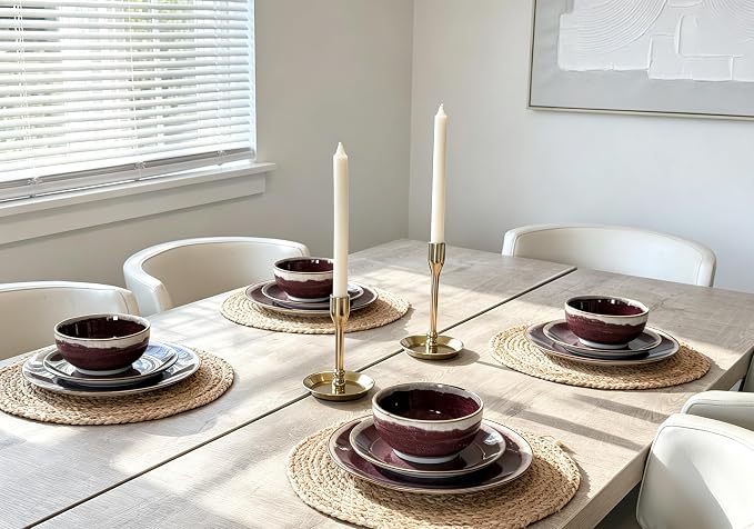 Sweejar 12 Pieces Ceramic Dinnerware Sets for 4, Burgundy Red | Gradient Glaze Plates and Bowls Set, Microwave & Dishwasher Safe, Stackable Dish Set, Scratch Resistant Dishware Sets