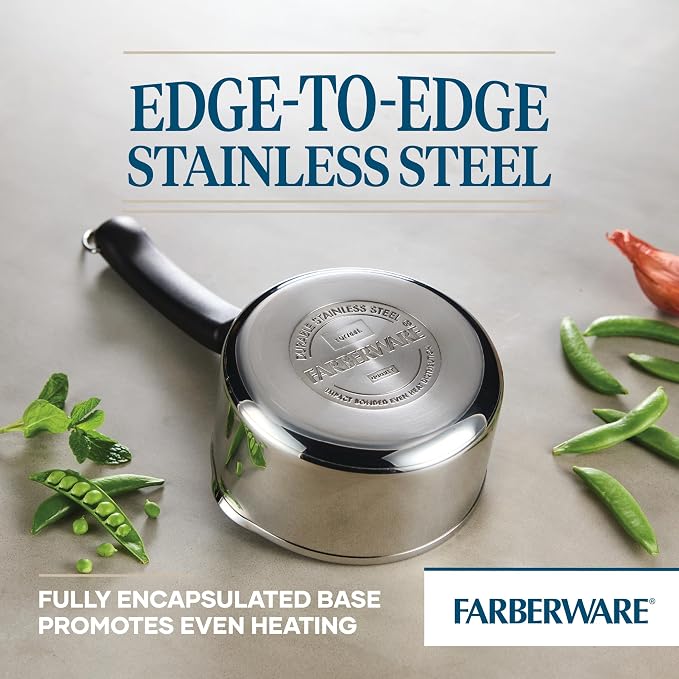Farberware Brilliance Stainless Steel Saucepan/Saucepot with Side Spouts for Easy Pouring, 1 Quart, Dishwasher Safe and Induction Ready, Compatible with All Cooktops, Stainless Steel