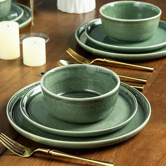 AmorArc Stoneware Dinnerware Sets for 6, 18Pcs Plates and Bowls Sets Dishes | Ceramic Round Reactive Glaze Dishes Set, Highly Scratch Resistant | Dishwasher & Microwave Safe Dishware
