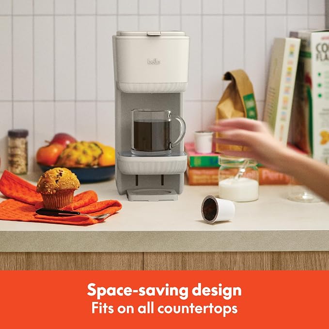 bella Single Serve Coffee Maker, K Cup & Coffee Ground Compatible, Oatmilk