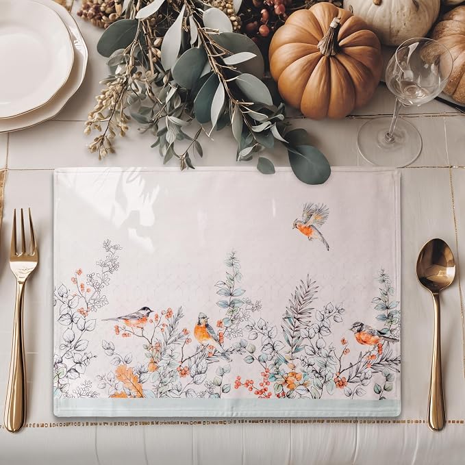 Maison d' Hermine Placemats Set of 4 Reusable 100% Cotton (13"x19") | Cloth Place Mats Washable Table Mats for Kitchen Dining Party Wedding Home Thanksgiving Christmas - Whitish Shabby Chique