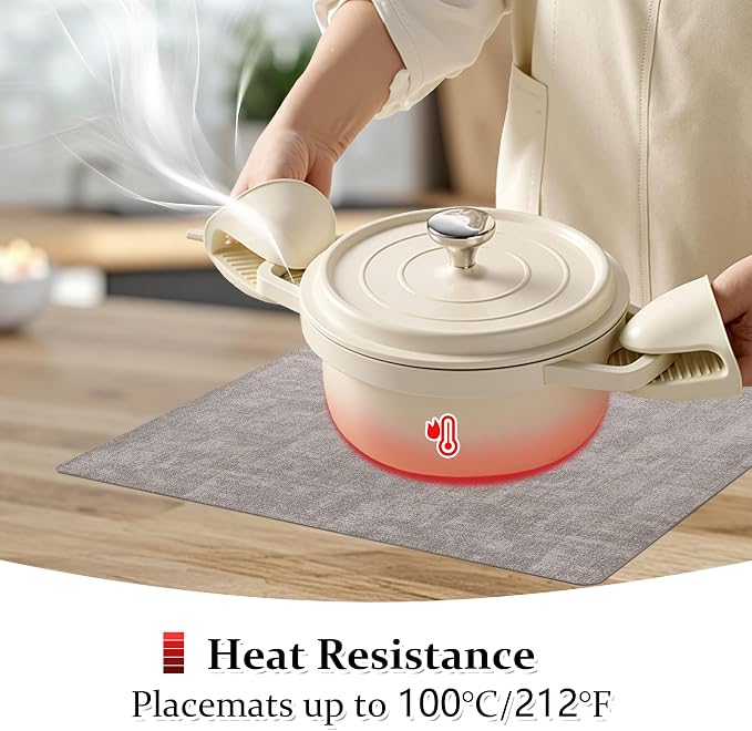 FROMHEART Faux Leather PU Placemats Set of 6 (Light Grey,11.8" x 17") | Waterproof,Heat/Oil Stain-Resistant Table Mat–Reversible,Non-Slip,Easy to Clean Place Mats for Kitchen,Dining,Indoor/Outdoor