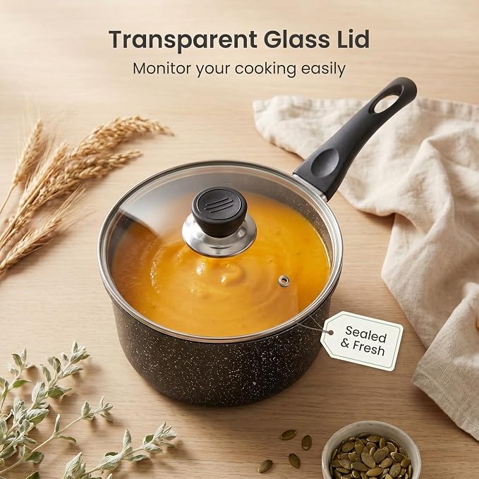 1.5 Quart Saucepan with Lid Nonstick Small Sauce Pan Pot for Cooking