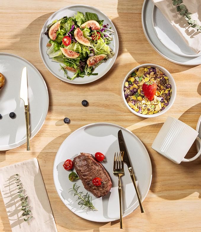 Ceramic Dinnerware Set for 6, 18-Piece Plates and Bowls Set | Lightweight Porcelain Dish Set, Scratch Resistant, Oven & Microwave & Dishwasher Safe, Reactive White