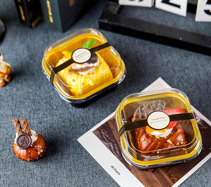 NPLUX Square Foil Cups with Lids, 50 Pack Black Gold 5oz for Weddings | Works for crumble cups, panna cotta, custard and snack servings; simple structure is easy to understand at a glance.