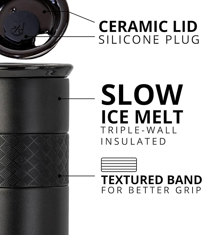 Elemental Artisan 16oz Triple-Wall Insulated Coffee Tumbler w/Ceramic Lid | Triple Wall Coffee Travel Mug, Reusable Stainless Steel Coffee Tumbler; Thermal Coffee Cups for Hot (6 Hrs) & Cold (18 Hrs)